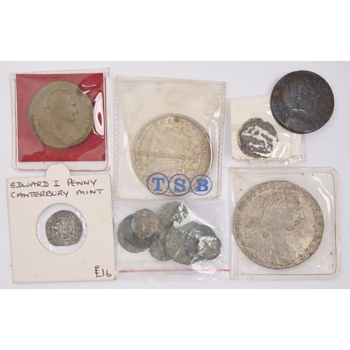 703 - Miscellaneous ancient and later coins, including 1694 William & Mary halfpenny, 25mm, Edward I s... 