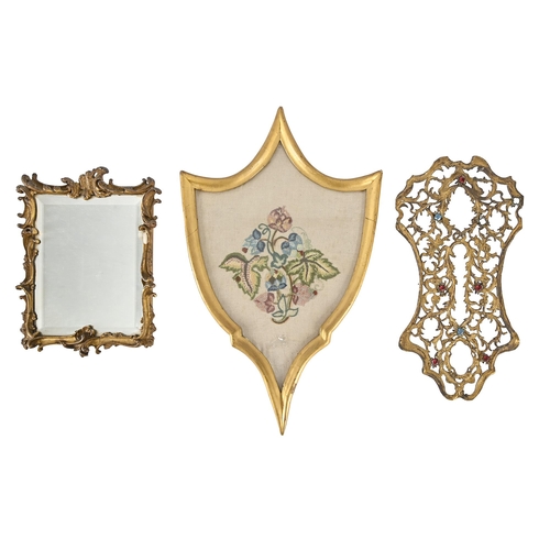 724 - Miscellaneous gilt frames and mirrors, 19th c, to include a French bejewelled and gilt piece of deco... 