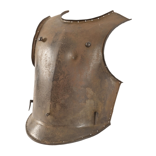 735 - Armour. A German heavy cavalry trooper's breastplate, 18th c, with five lugs and musket ball proofin... 