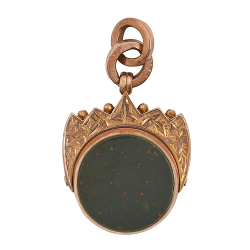 75 - A 9ct gold bloodstone and cornelian swivel fob seal, Chester 1914, 7.2g