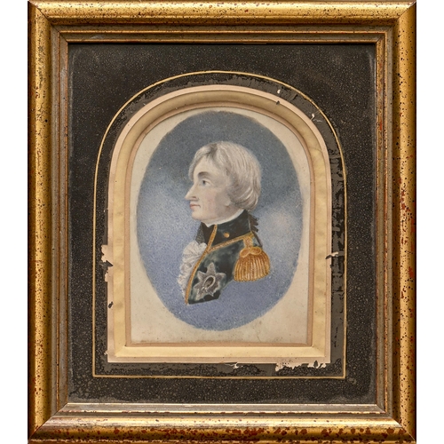 759 - English School, mid 19th century - Portrait Miniature of Lord Nelson, on card, with old handwritten ... 