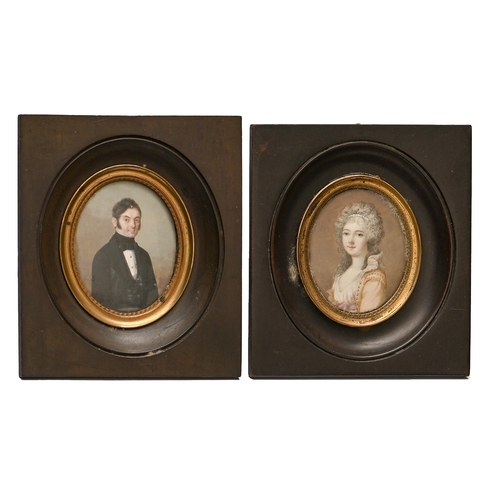 761 - Northern European School, early 19th century - Portrait Miniatures of a Lady; a Gentleman, two, ivor... 