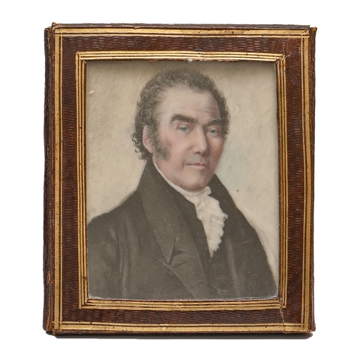 762 - English School, 19th century - Portrait Miniature of a Gentleman, with blue eyes, in white stock and... 