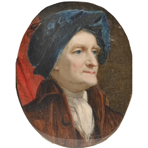 769 - English(?) School, 19th century - Portrait Miniature of a Man, perhaps a philosopher, in blue turban... 