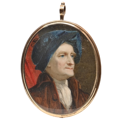 769 - English(?) School, 19th century - Portrait Miniature of a Man, perhaps a philosopher, in blue turban... 