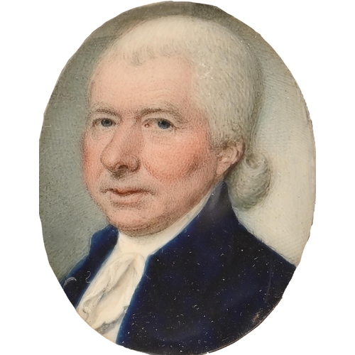 773 - English School, late 18th century - Portrait Miniature of a Gentleman, in white stock and blue coat,... 