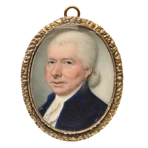 773 - English School, late 18th century - Portrait Miniature of a Gentleman, in white stock and blue coat,... 