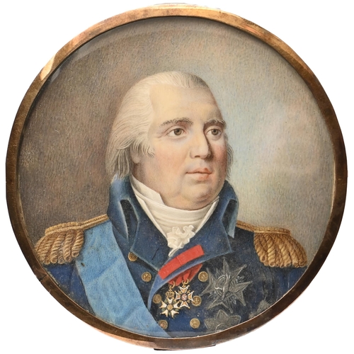 774 - 19th century follower of Jean-Baptiste Isabey - Portrait Miniature of Louis XVIII of France, ivory 7... 