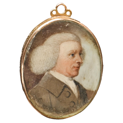 775 - English School, late 18th century - Portrait Miniature of a Gentleman, in white stock, brown coat an... 