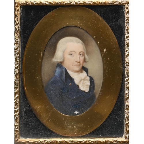 778 - English School, late 18th century - Portrait Miniature of a Gentleman, in white stock and navy coat,... 