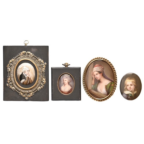 779 - Four German porcelain plaques, late 19th century painted with child or female subjects after co... 