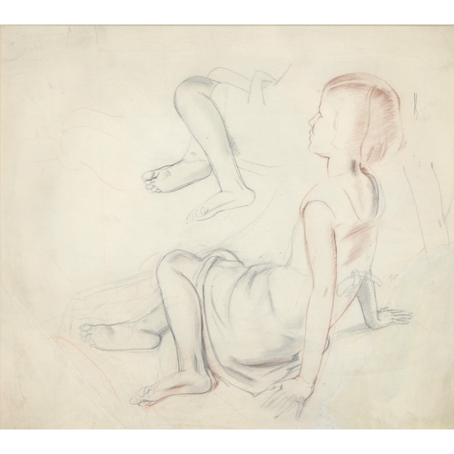 796 - Bernard Fleetwood Walker ROI (1893-1965) - Study of a Seated Girl, pencil and red and black chalk, 4... 