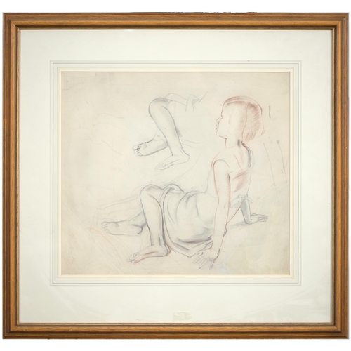 796 - Bernard Fleetwood Walker ROI (1893-1965) - Study of a Seated Girl, pencil and red and black chalk, 4... 