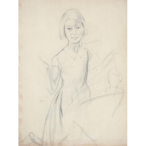 797 - Bernard Fleetwood Walker ROI (1893-1965) - Study for a Portrait of a Young Woman, kneeling full leng... 