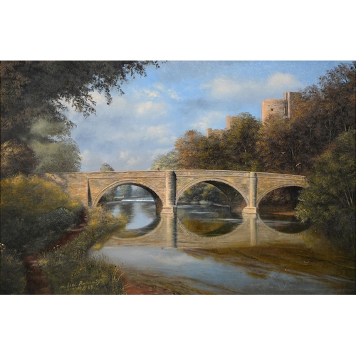 811 - Michael Beddows (1931-2005) - Dinham Bridge Ludlow, signed and dated 1988, oil on canvas, 49.5 x 75.... 