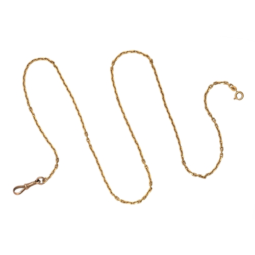 83 - A gold chain, 61cm l, Italian control marks and 750, with an earlier 9ct gold fastener, 20g... 