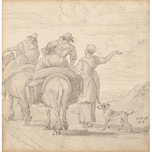 833 - John White Abbott (1763-1851) - Peasants Going to Market, dated Oct 15 1815, pen, ink and grey wash,... 