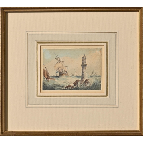 836 - Samuel Owen (1769-1857) - Fishing Smack off a Southern Port; Near a Lighthouse, two, watercolour, 16... 