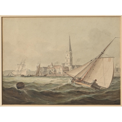 836 - Samuel Owen (1769-1857) - Fishing Smack off a Southern Port; Near a Lighthouse, two, watercolour, 16... 