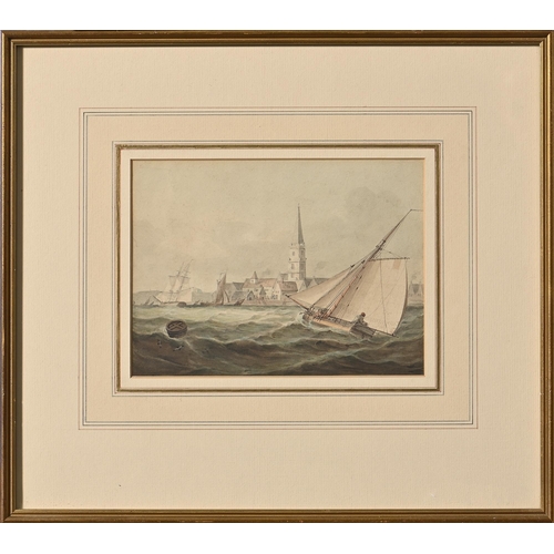 836 - Samuel Owen (1769-1857) - Fishing Smack off a Southern Port; Near a Lighthouse, two, watercolour, 16... 