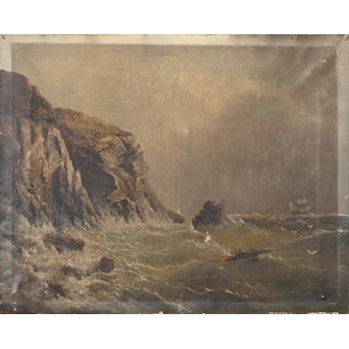 846 - G.D. Storry, late 19th c - Lake Scene; Stormy Seascape, a pair, the lake scene signed twice and date... 