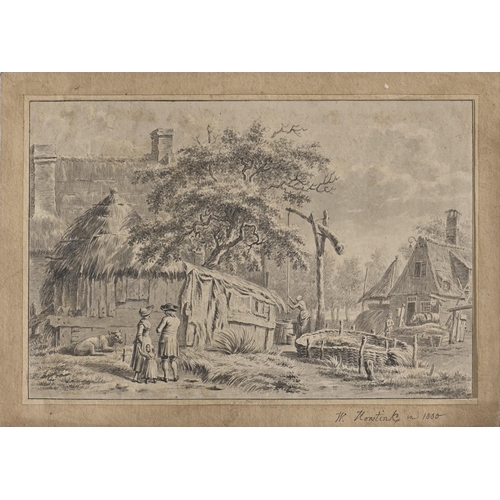 848 - Warnaar Horstink (1756-1815) - Pastoral Village Scene with a Woman at a Well, signed and dated verso... 