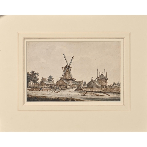 849 - Attributed to Anthonie van Borssom - Landscape with Windmill, pen, bistre ink and wash, 19.5cm x 30.... 