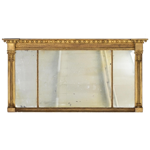 875 - A George IV giltwood and composition triple plate overmantel mirror, 58 x 114cm