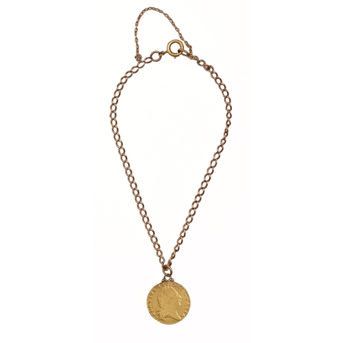 91 - Gold coin. Half Guinea 1801, mounted on a gold bracelet, 9.3g