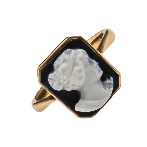 93 - A hardstone cameo ring, the gold hoop possibly associated and marked 9ct, 2.8g, size J... 