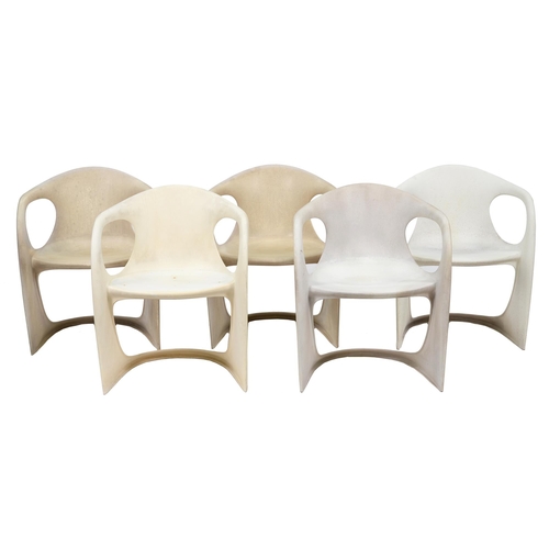 933 - A set of five Casala moulded plastic dining chairs designed by Alexander Begge, 1970's, manufactured... 