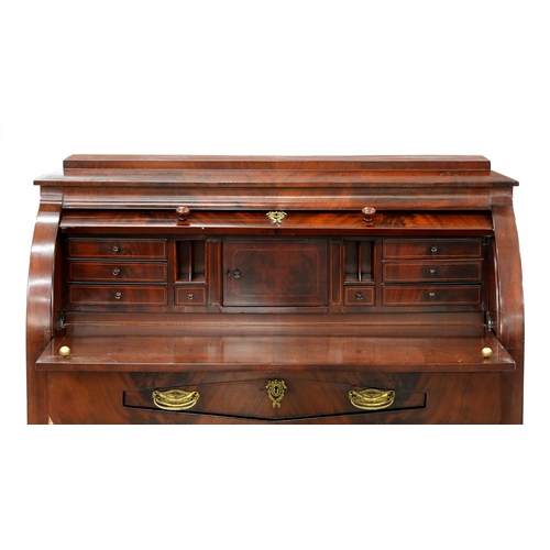 934 - A Continental mahogany cylinder bureau, 20th c, 111cm h; 111 x 51cm