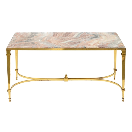 948 - A brass coffee table with marble top, 1960s, 53cm; 50cm x 100cm