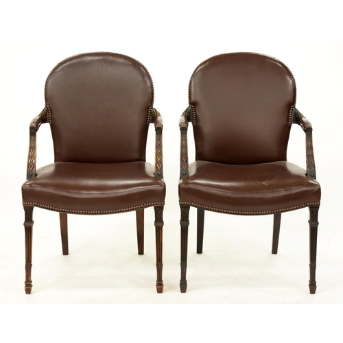 961 - A pair of carved mahogany open arm chairs, 1930's, in George III style, on square tapering front leg... 