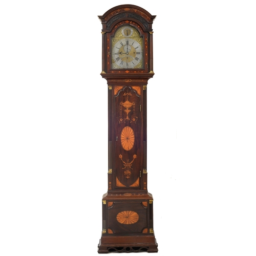 962 - A George III  mahogany  eight  day longcase clock, inlay  late 19th c, the 12 inch breakarched brass... 