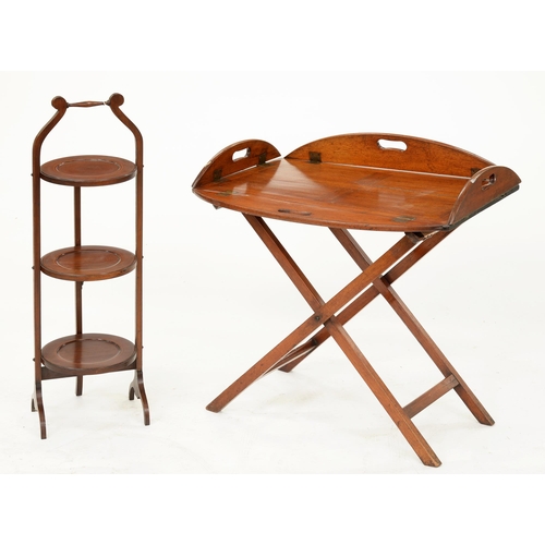 969 - A Victorian mahogany butler's tray and stand, 72cm w and a later inlaid mahogany folding cake stand,... 