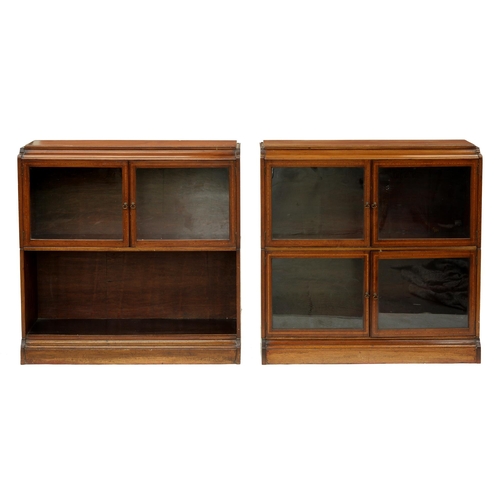 971 - A pair of mahogany and crossbanded two-tier sectional glazed bookcases, early 20th c, 91cm h; 89 x 2... 