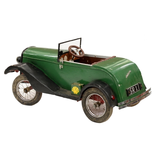 986 - A child's green and black painted aluminium, steel and wood motor car, second quarter 20th c, with p... 