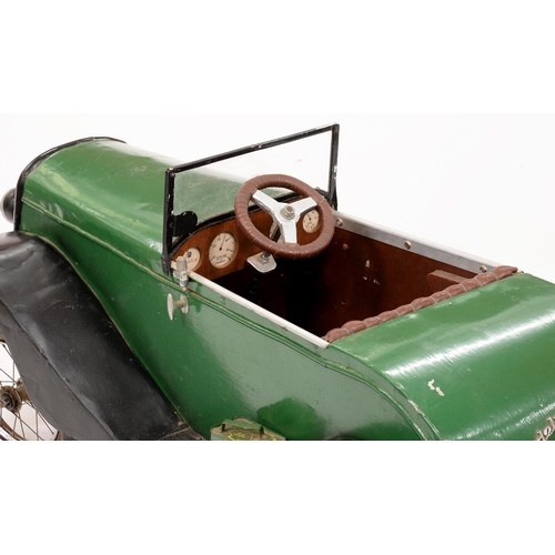 986 - A child's green and black painted aluminium, steel and wood motor car, second quarter 20th c, with p... 