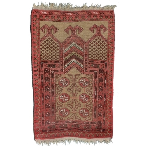 888 - A Kurdish rug, 206cm x 122cm, an Afghan rug, 144cm x 100cm and an Afghan prayer rug, 115cm x 76cm (3... 