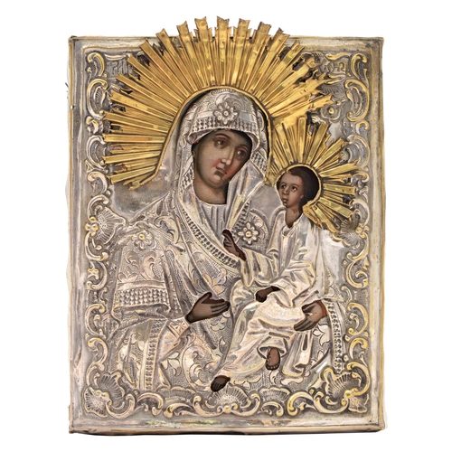 103 - A Russian silvered brass icon, 20th c, 18 x 14cm