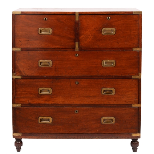 113 - A Victorian mahogany military or campaign secretaire chest of drawers, 113cm h; 47 x 99cm... 