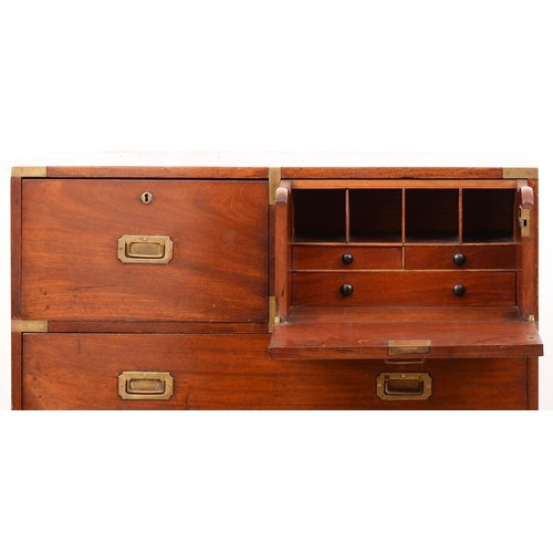 113 - A Victorian mahogany military or campaign secretaire chest of drawers, 113cm h; 47 x 99cm... 