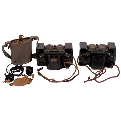 119 - Militaria. A pair of WWII British Army set F Mark II field telephones, SGB CLR radio headset and a B... 