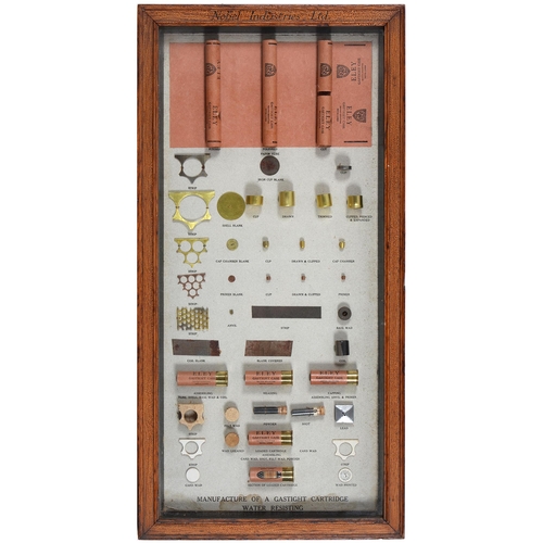 121 - Advertising. A gunsmith's shop framed display of shotgun cartridges, of the components of Nobel Indu... 