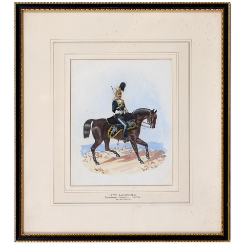 138 - Richard Simkin (1850-1926) - Uniform of the 17th Lancers, Review Order, signed and dated 1873, water... 