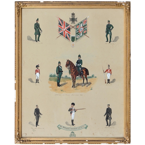 139 - F E Wallis (Fl. late 19th c) - Uniforms of the Nottingham Volunteers 1798 to 1893, signed and dated ... 