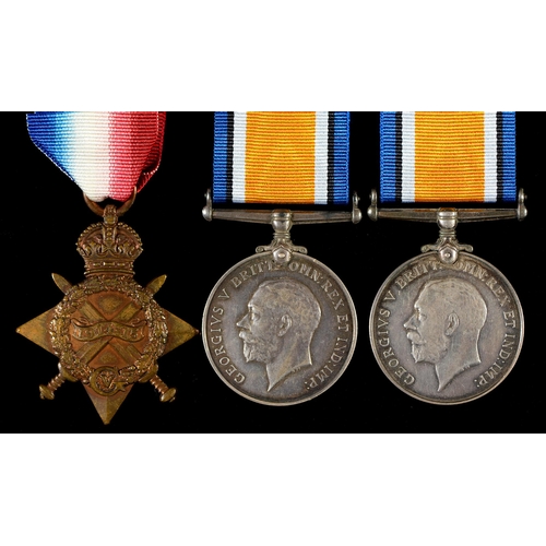 142 - WWI, three, 1914-15 Star 14315 M Hart Notts & Derby R and British War Medal 15867 Pte A West Lei... 