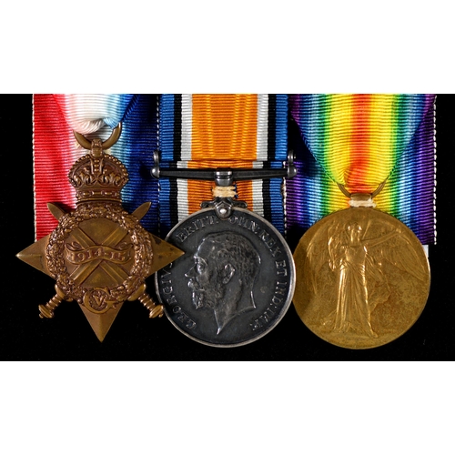 155 - WWI group of three, 1914-15 Star, British War Medal and Victory Medal,5619 Cpl A H Hope Notts & ... 