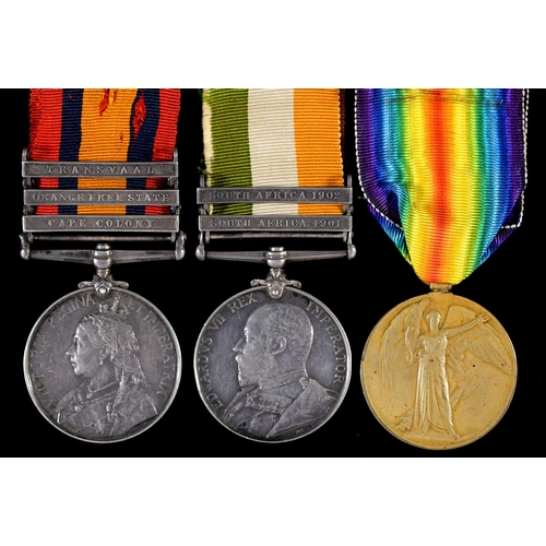 161 - Second Boer War-WWI group of three, Queen's South Africa Medal, three clasps Cape Colony, Orange Fre... 